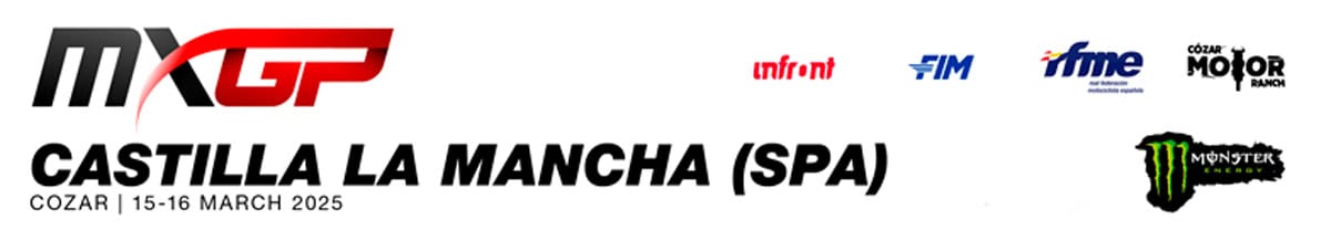 Logo ufficiale MXGP Castilla La Mancha 2025 a Cózar con date 15-16 marzo e sponsor Monster Energy, FIM e RFME