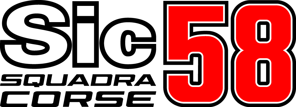 Logo del team motociclistico Sic58 Squadra Corse in bianco, rosso e nero