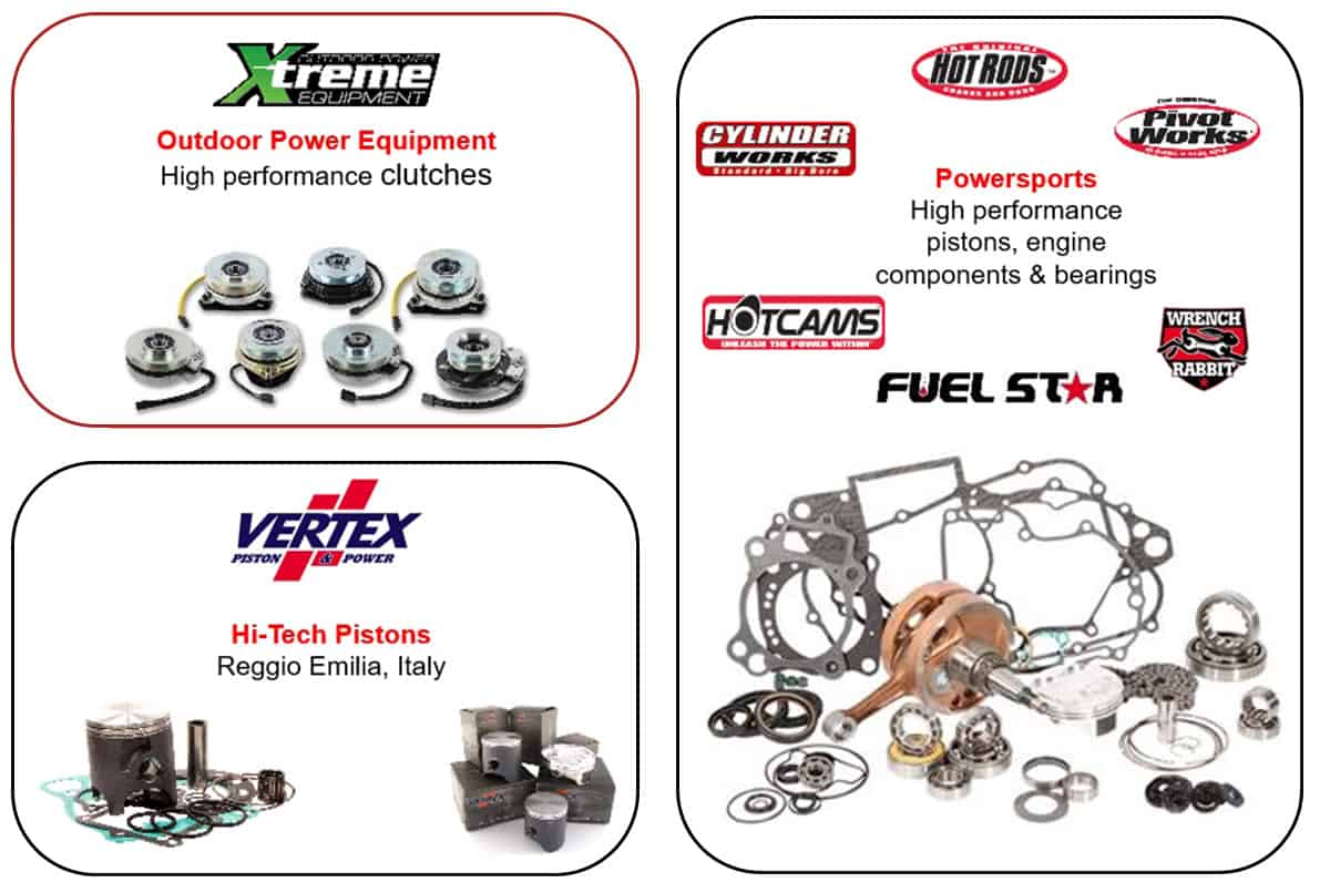 Marchi Xtreme, Vertex, Hot Rods, Hot Cams, Cylinder Works e altri per frizioni ad alte prestazioni, pistoni, cuscinetti e componenti motore powersports